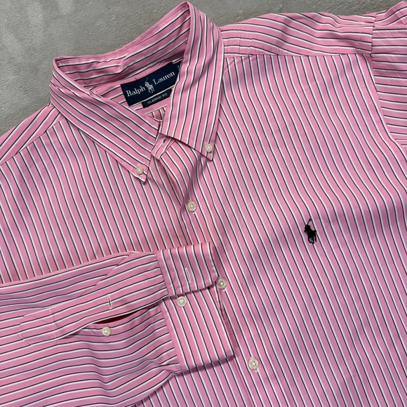 Vintage Ralph Lauren Shirt Mens XL Pink Striped Classic Long Sleeve Button Down - Picture 1 of 11